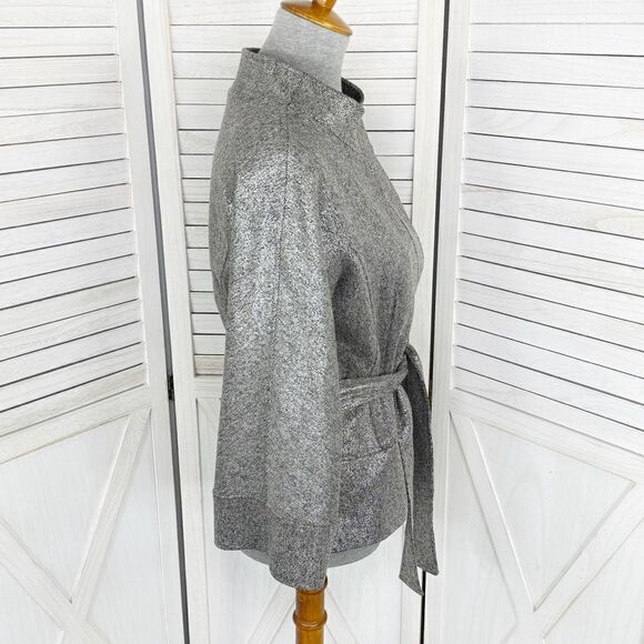 Jon by Teri Jon Open Mock Neck Metallic Belted Topper Jacket Silver Black Size 8 - Picture 3 of 16